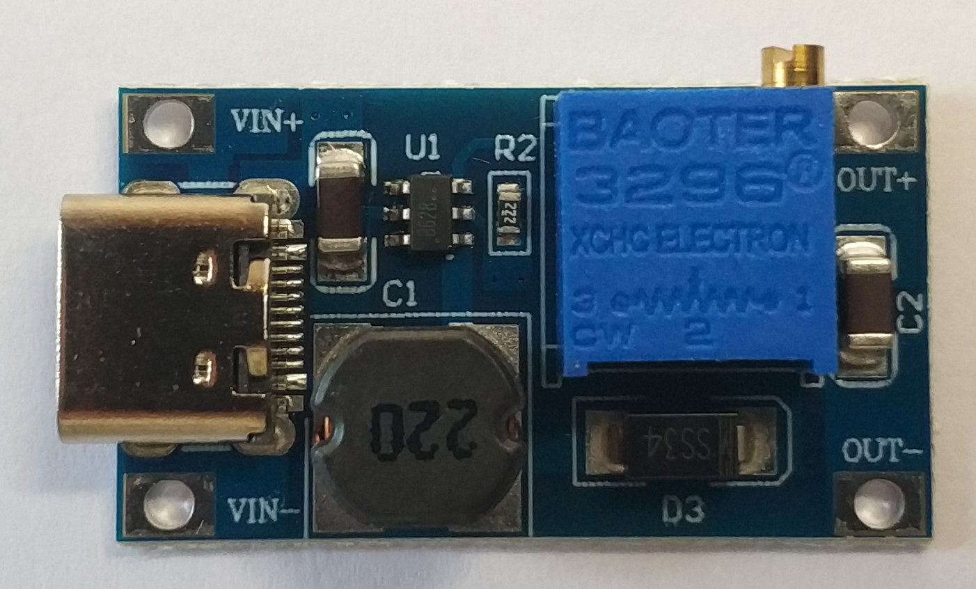 MT3608 USB-C : 2A DC-DC Step Up 2-24V : Adjustable Converter Boost Module